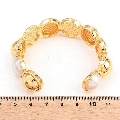 Half Round Brass and ABS Imitation Pearl Cuff Bangles for Women BJEW-T025-05G-01-1