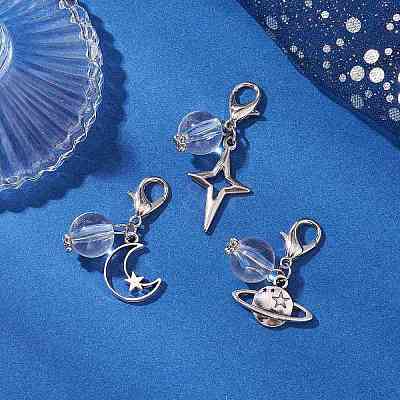Clear Acrylic & Alloy Star & Moon & Planet Pendant Decorations X-HJEW-JM03051-1