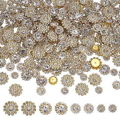200PCS 4 Style Flower Alloy Glass Sew on Rhinestone FIND-FG0004-40G-1