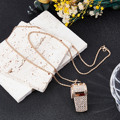 Alloy Crystal Rhinestone Whistle Pendant Necklaces NJEW-WH20001-24G-01-1