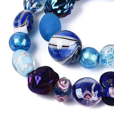 Handmade Foil Glass with Gold Sand Lampwork Beads Strands FOIL-Q002-08C-1