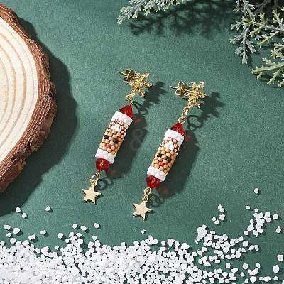 Christmas Theme Brass Clear Cubic Zirconia Dangle Stud Earrings EJEW-MZ00552-02-1