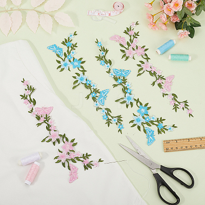 2 Pairs 2 Colors Flower Polyester Embroidery Cloth Sew on Appliques PATC-GF0001-59B-1