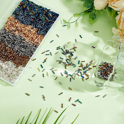 3000Pcs 6 Colors Glass Twisted Bugle Beads SEED-ME0001-13-1
