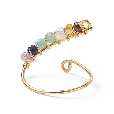 Natural Mixed Gemstone Braided Beaded Chakra Open Cuff Ring RJEW-JR00548-1