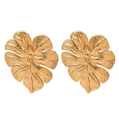 304 Stainless Steel Leaf Stud Earrings EJEW-L304-05G-1