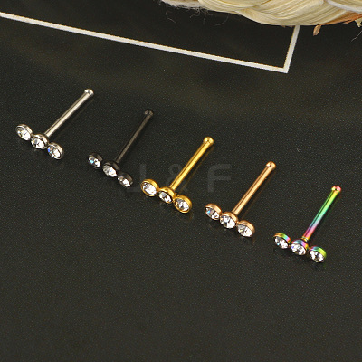 304 Stainless Steel Crystal Rhinestone 3 Flat Round Nose Bone Rings WGC36FF-01-1