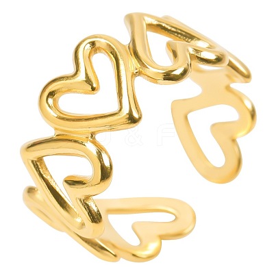 304 Stainless Steel Hollow Heart Open Cuff Rings for Women OK1306-2-1