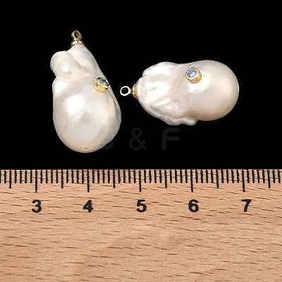Brass & Pearl Micro Pave Cubic Zirconia Pendants KK-H259-13A-G01-1