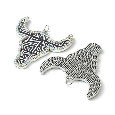 Cattle Head Alloy &  Rhinestone & Imitation Leather Pendants FIND-G069-02P-01-1