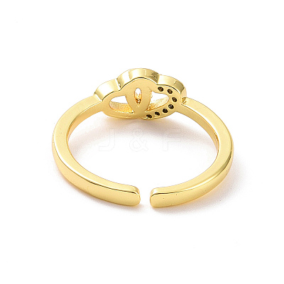 Clear Cubic Zirconia Interlocking Heart Open Cuff Ring RJEW-H127-08G-1