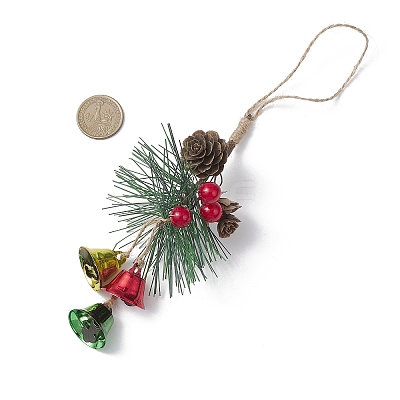 Iron Bell & Plastic Pine Cone Pendant Decorations HJEW-JM04392-1