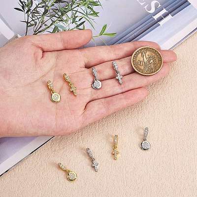 8Pcs 4 Styles Brass Micro Pave Clear Cubic Zirconia European Dangle Charms ZIRC-SZ0004-30-1