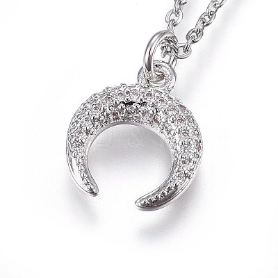 Brass Micro Pave Cubic Zirconia Pendant Necklaces NJEW-L146-07-1