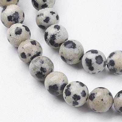 Natural Dalmatian Jasper Stone Bead Strands X-G-R193-14-6mm-1