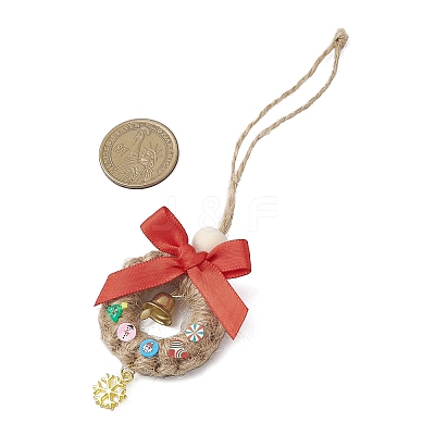 Christmas Wood & Polyester Bowknot Pendant Decorations HJEW-JM04193-01-1