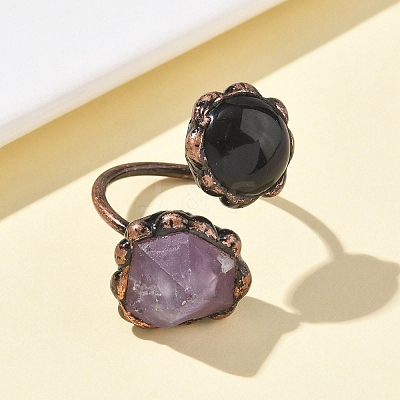 Natural Amethyst & Obsidian Rings RJEW-B122-04R-03-1