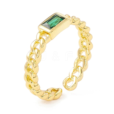 Cubic Zirconia Rectangle Open Cuff Ring X-RJEW-I083-02G-02-1