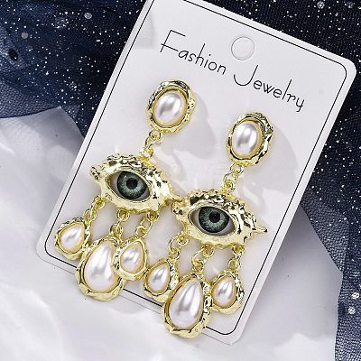 Alloy & Resin & Imitation Pearl Dangle Stud Earrings EJEW-M075-02G-1