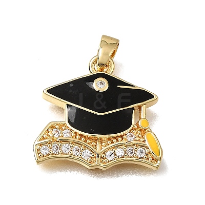Brass Micro Pave Clear Cubic Zirconia with Black Enamel Pendants CU-CBAA556-07B-1