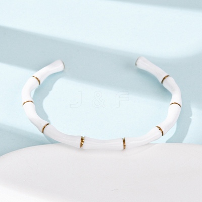 304 Stainless Steel Enamel Cuff Bangles for Women BJEW-G780-01G-1