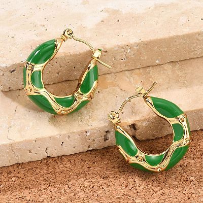 304 Stainless Steel Enamel Hoop Earrings EJEW-Z079-01G-01-1