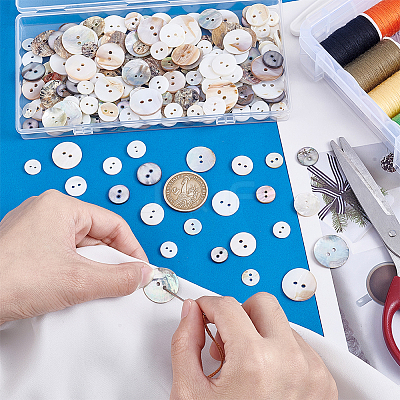 230Pcs 23 Styles 2-Hole Shell Flat Round Buttons BUTT-PH0001-37-1
