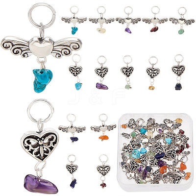4 Sets 2 Styles Chakra Natural & Synthetic Mixed Stone Chips Alloy Pendants FIND-CN0001-40-1