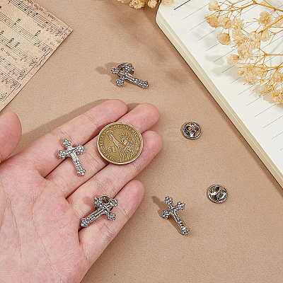 4Pcs Floral Cross Zinc Alloy Rhinestone Lapel Pin Backs for Backpack Clothes JEWB-FH0002-32P-1