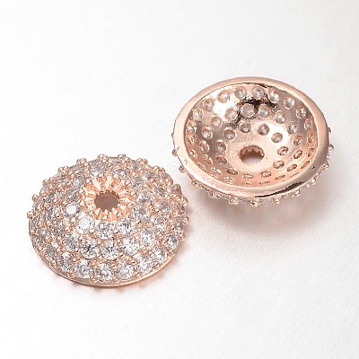 Apetalous Half Round/Dome Brass Micro Pave Cubic Zirconia Bead Caps ZIRC-D063-RG-1