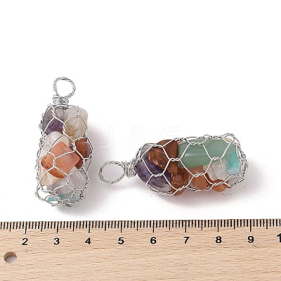 Rack Plating Copper Wire Wrapped Natural Mixed Stone Chip Big Pendants G-C130-01P-09-1