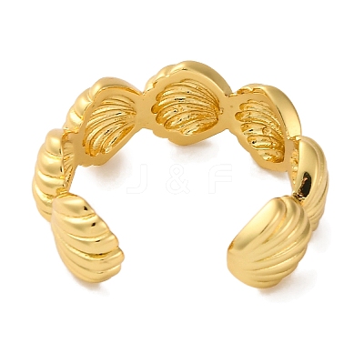 Rack Plating Shell Shape Brass Open Cuff Rings for Women RJEW-S242-04G-1