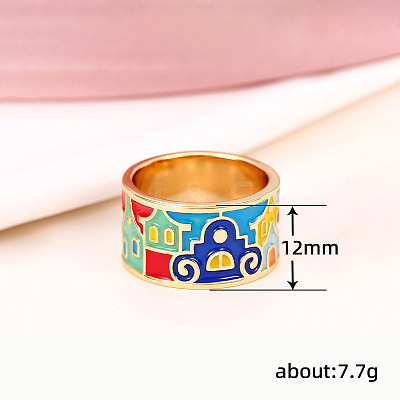 House Pattern Brass Enamel Finger Rings FS-WG03239-02-1