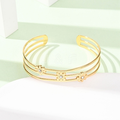 304 Stainless Steel & Rhinestone Cuff Bangles for Women BJEW-C155-01B-G-1