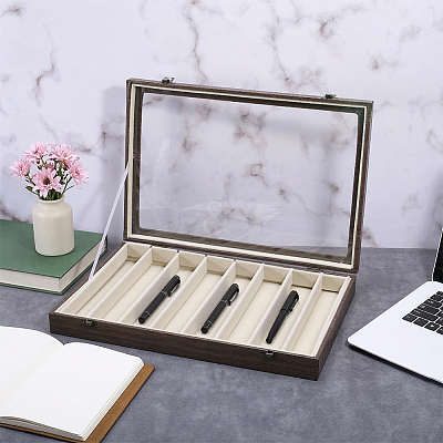 8-Slot MDF Covered with PU Leather Pen Organizer Display Cases with Acrylic Window Lid ODIS-WH0086-232A-01-1