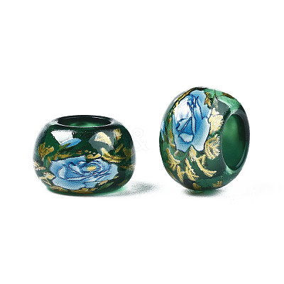 Flower Printed Transparent Acrylic Rondelle Beads TACR-S160-01-C02-1