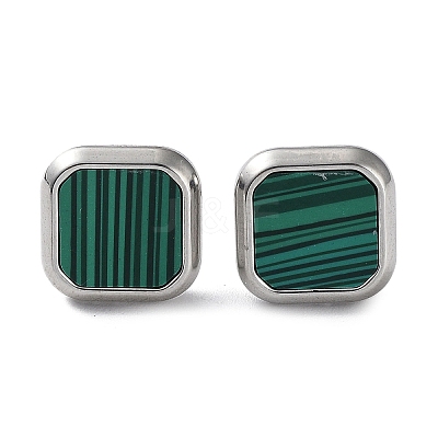 6 Pair 2 Color Square Synthetic Malachite Stud Earrings EJEW-A024-02-1