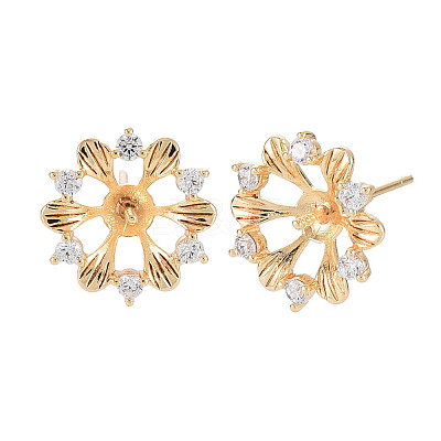 Brass Micro Pave Clear Cubic Zirconia Stud Earring Findings KK-S364-055-1