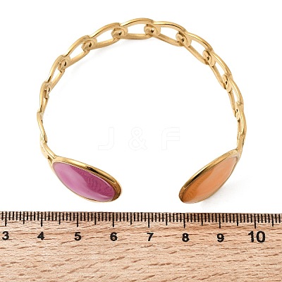 304 Stainless Steel Hot Pink and Orange Enamel Wide Chain Cuff Bangles for Women BJEW-A159-01B-G-1