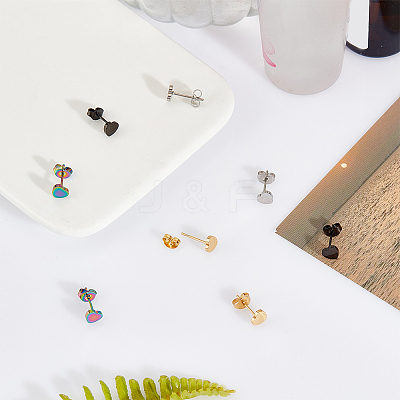 8Pcs 4 Colors Iron Heart Stud Earrings for Women EJEW-AN0002-86-1
