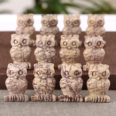 Natural Dendritic Jasper Owl Home Desktop Decoration PW-WG643F5-01-1