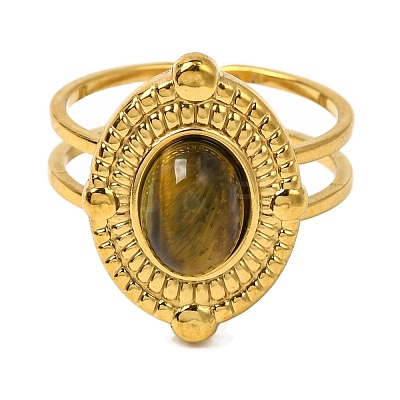 Oval Natural Tiger Eye Finger Rings RJEW-Q822-51G-01-1