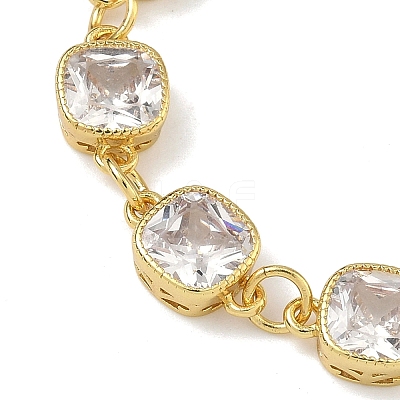 Square Brass Pave Cubic Zirconia Link Chain Bracelets for Women BJEW-P385-08G-03-1