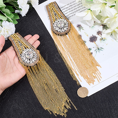 Teardrop Iron Chain Tassel with Rhinestone Epaulettes AJEW-WH20006-326C-G-1
