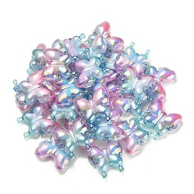 UV Plating Rainbow Iridescent Acrylic Beads OACR-G012-09B-1