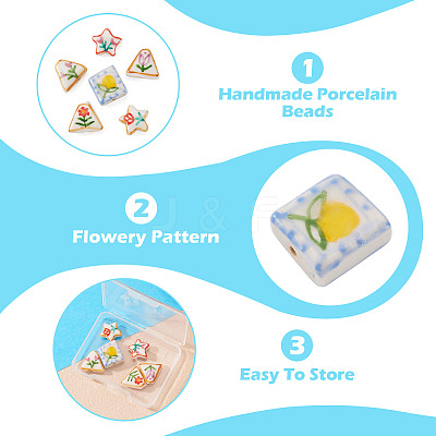 6Pcs 6 Styles Printed Handmade Porcelain Beads PORC-TA0001-49-1