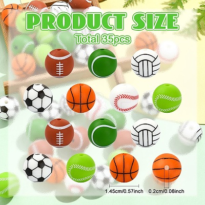 35Pcs 7 Colors All Kinds of Sports Balls Silicone Beads SIL-YW0002-28-1