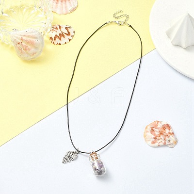 Glass Bottle & Alloy Shell Pendant Necklace NJEW-FZ00016-1