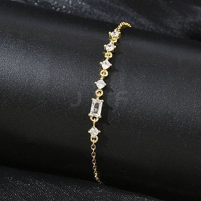 Brass Micro Pave Clear Cubic Zirconia Link Bracelets BJEW-E114-01C-G-1