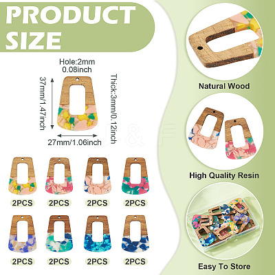 16Pcs 8 Colors Resin and Walnut Pendants FIND-TA0006-48-1